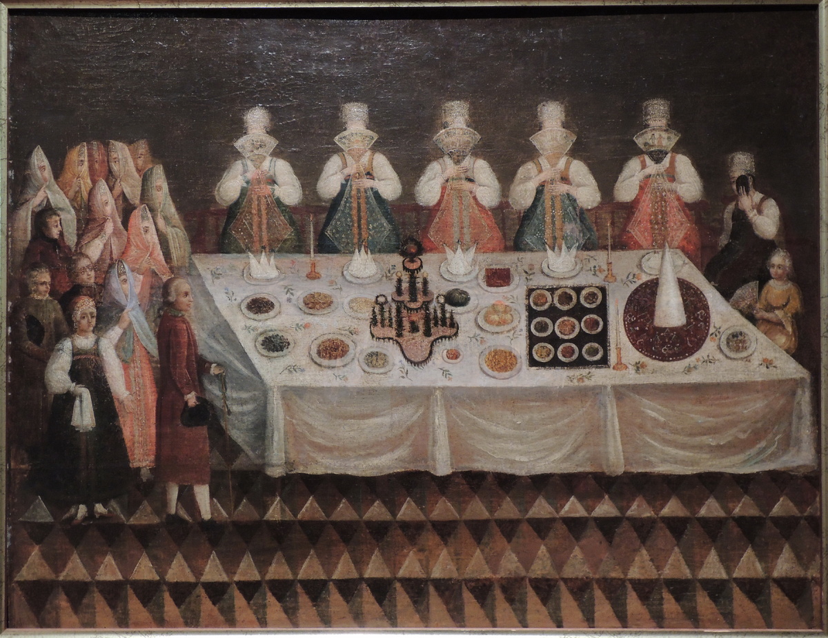 Неизвестный художник, «Смотрины в XVIII веке в городе Торопце» («Девичник в Торопце»). Из собрания Государственного исторического музея