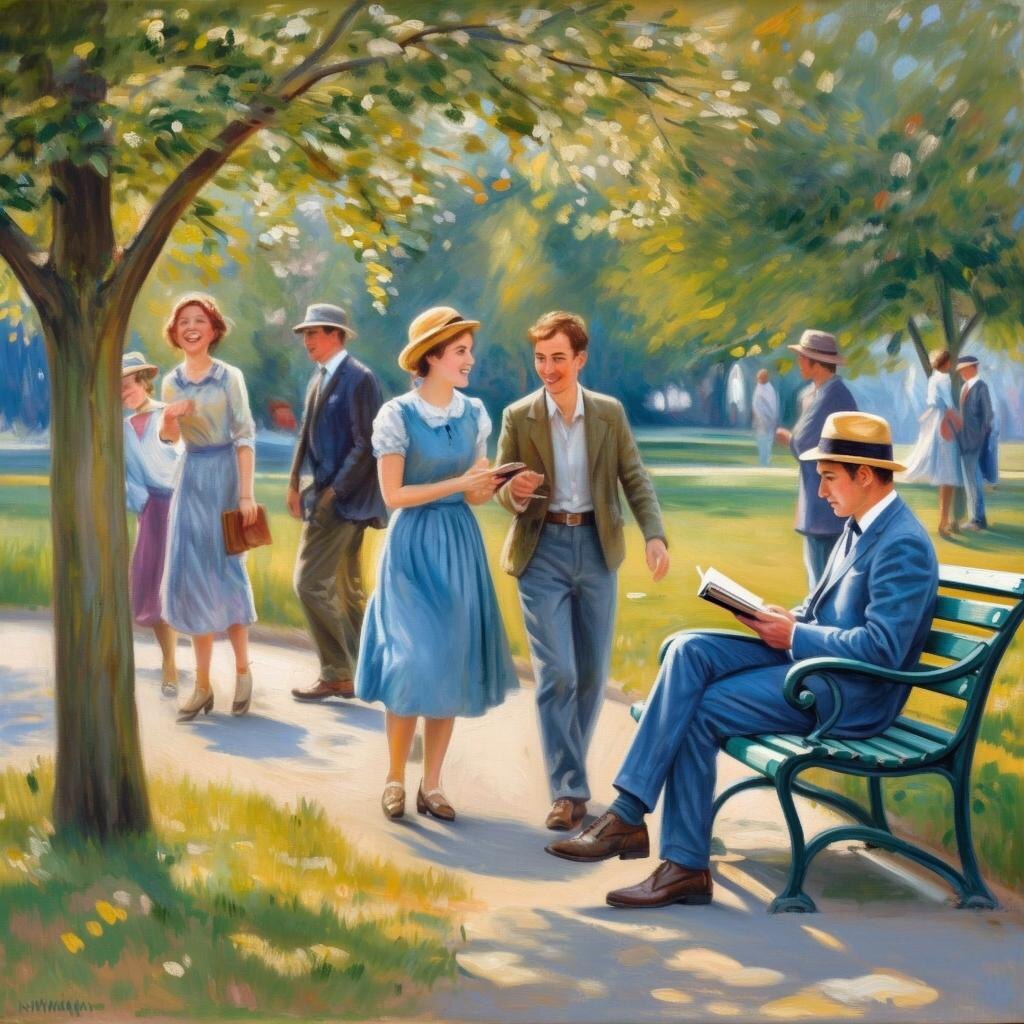 Счастливые люди в парке.