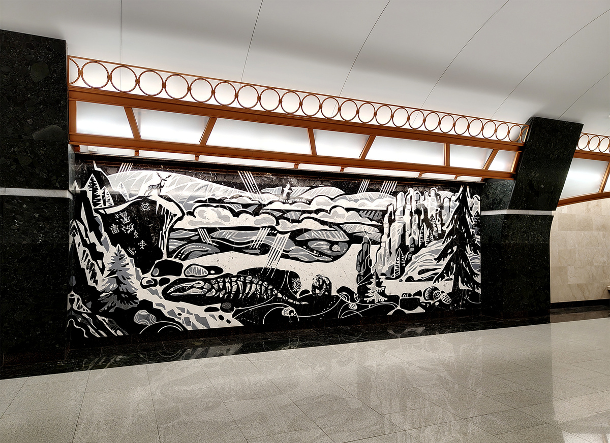 Фойе станции метро "Горный институт". Санкт-Петербург.