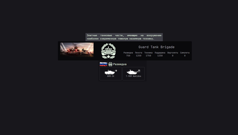 Карточка доктрины Гвардейской танковой бригады