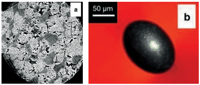 Сульфидное включение никеля найденное в калёном стекле. Размер 140х190 мкм.