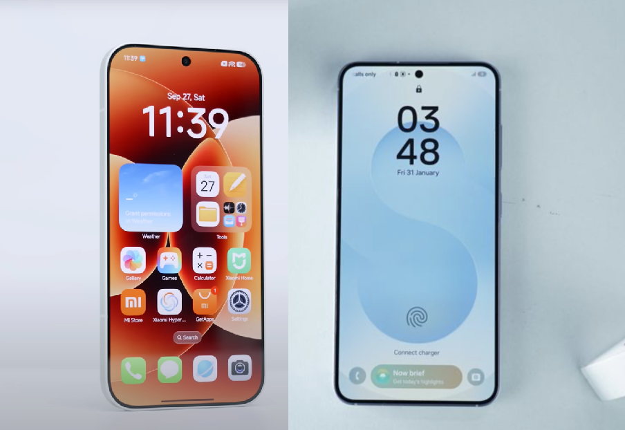 Xiaomi 17 слева и Samsung Galaxy S25 справа