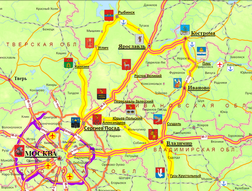 Золотое кольцо России: географическая карта