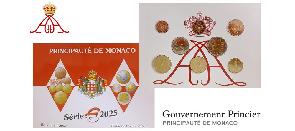    Новые монеты евро Монако 2025 года с портретом князя Альбера II