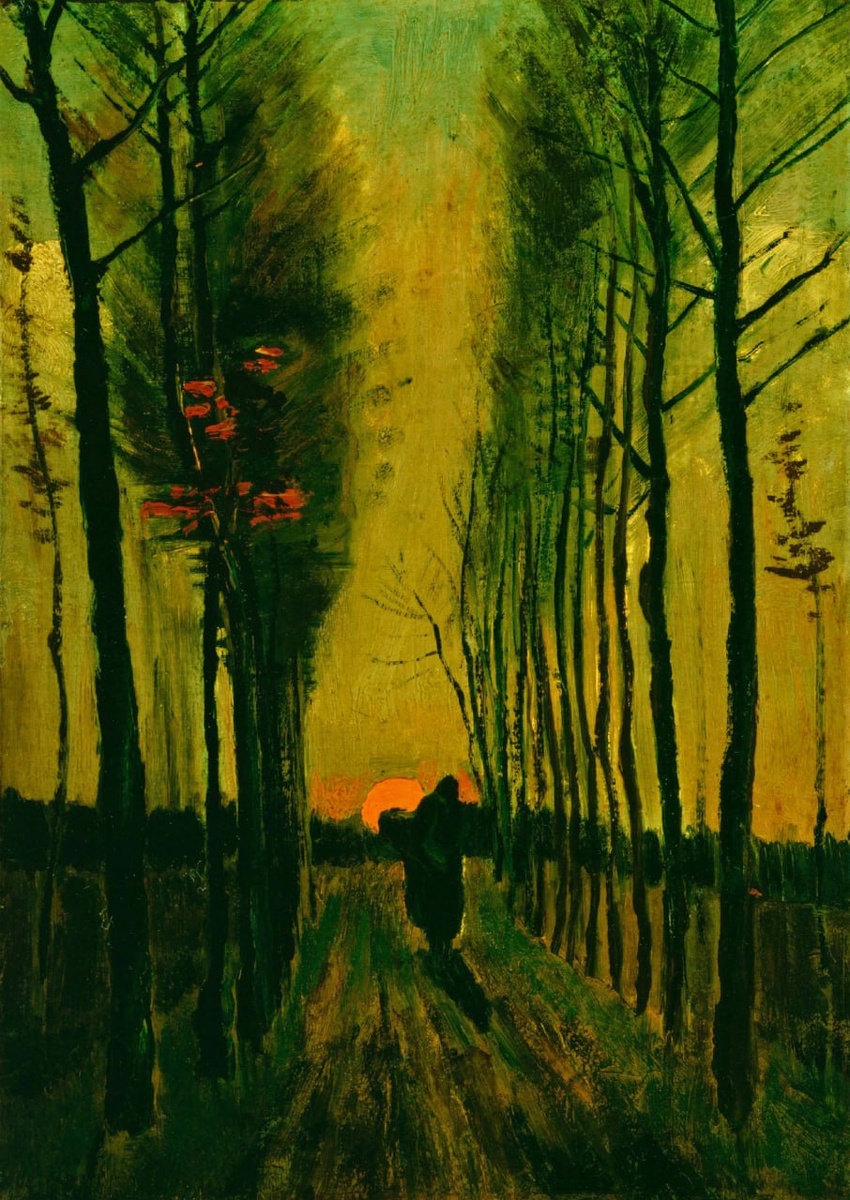 Винсент Ван Гог. «Тополиная аллея на закате» (1884). Музей Крёллер-Мюллер, Оттерло.