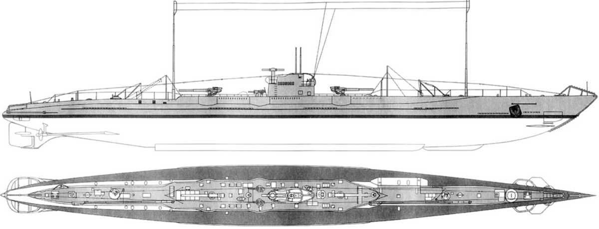 Схема вешнего вида немецкого подводного крейсера U-140, тип U-139
