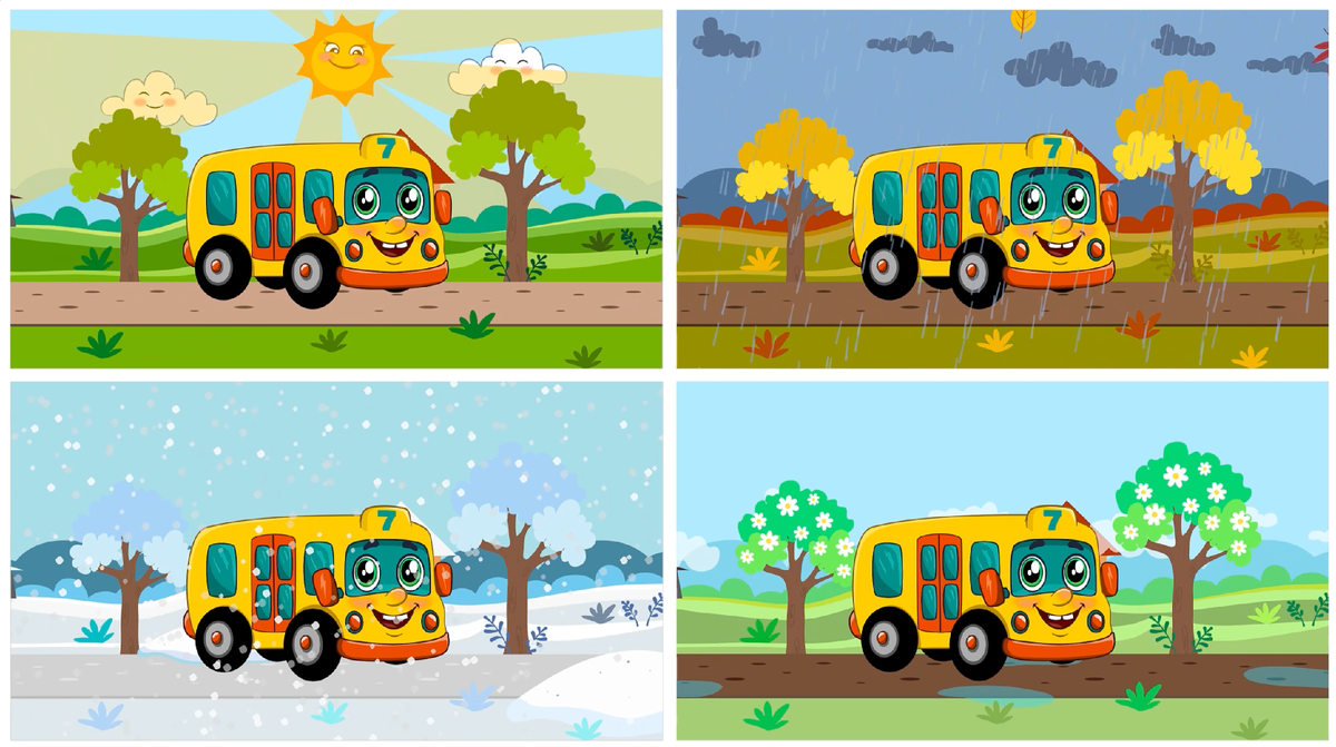 Фрагмент видео "Учим ВРЕМЕНА ГОДА" с Автобусом Борисом