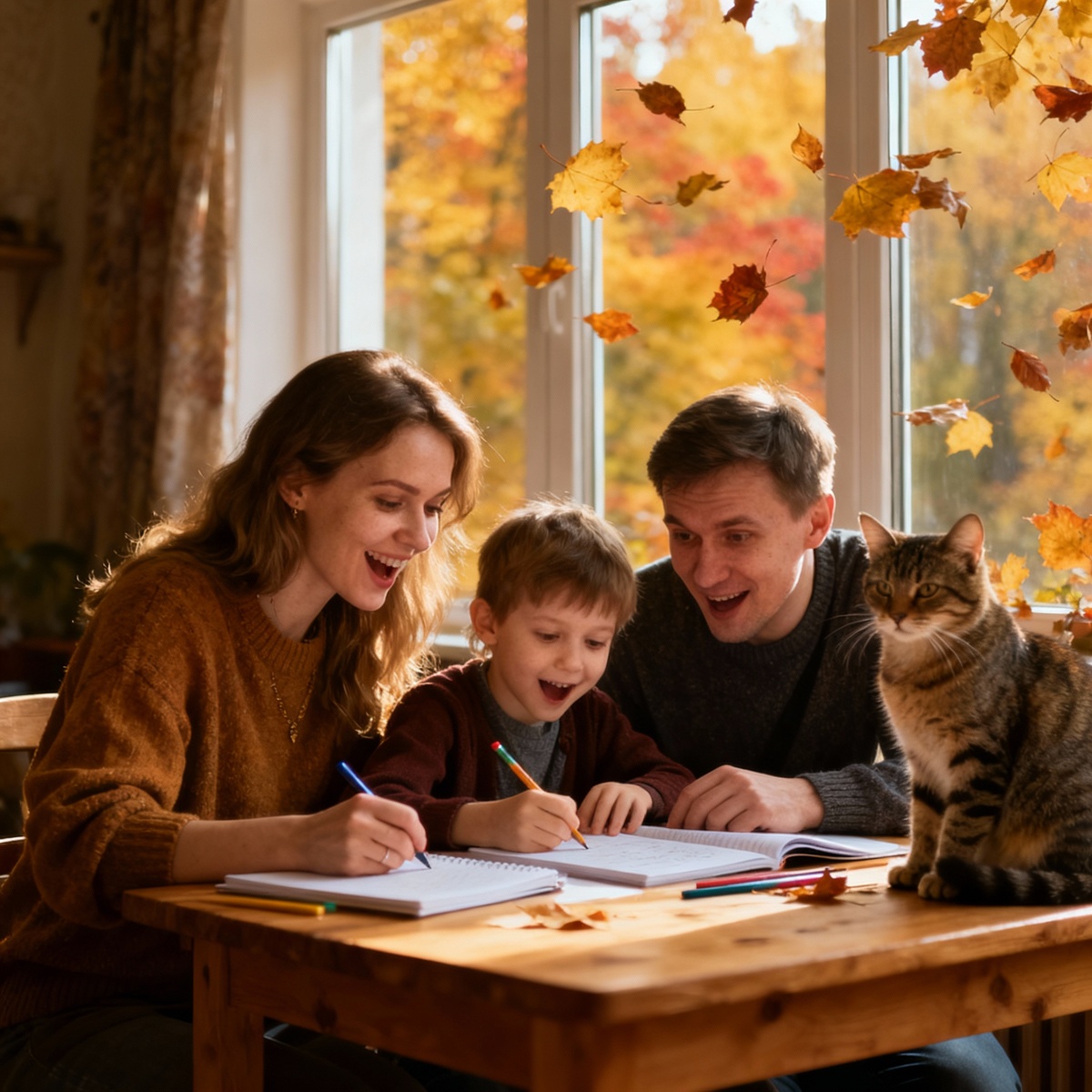 Вся семья делает уроки