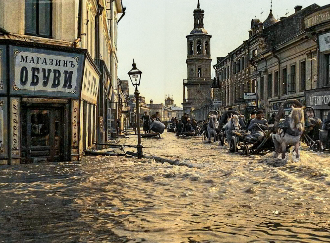 Улица Полянка, наводнение 1908 года
