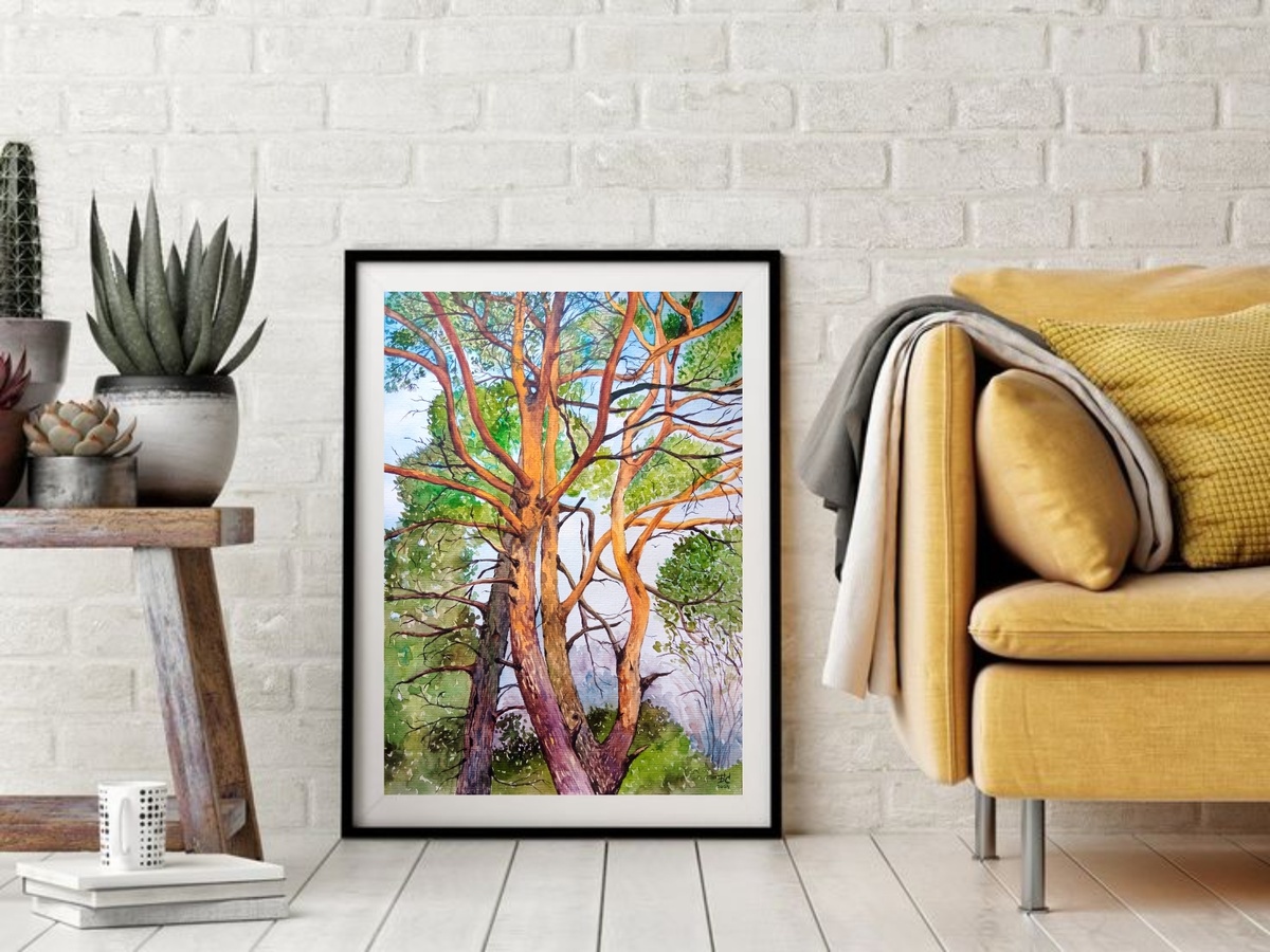 Визуализация акварельной картины «Сосны» в интерьере (худ. Светлана Богатырёва)