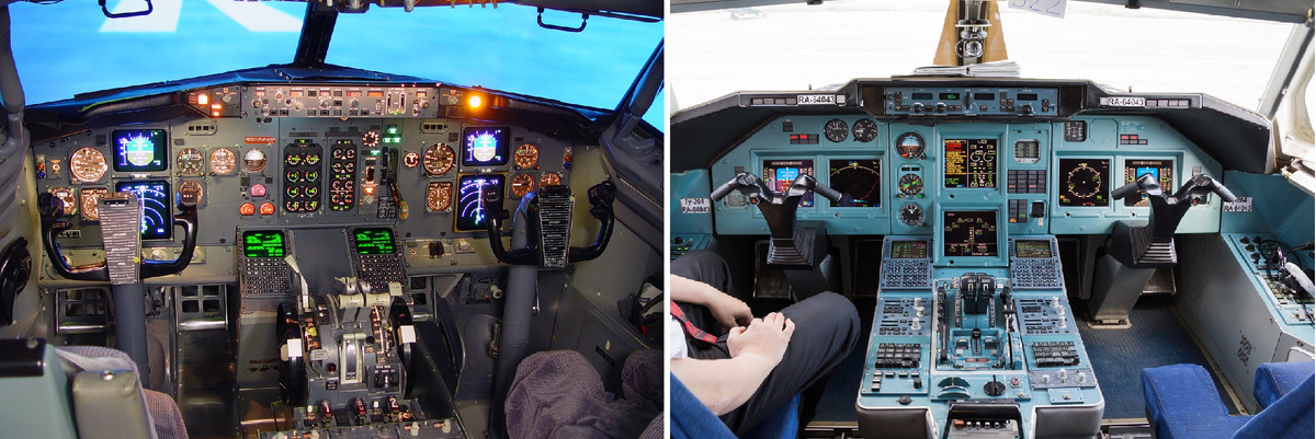 Вид кабины пилотов Boeing 737-400 и Ту-204-100, как видите органы управления, приборы вывода информации и их расположение практически идентичны, о каком-либо технологическом преимуществе, бросающимся в глаза речи быть не может. (Изображения представлены в свободном доступе ссервисом Яндекс.Картинки)
