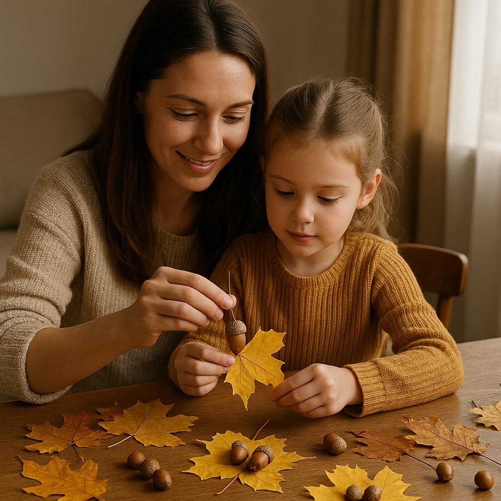 мама с дочкой собирают поделку в школу 
