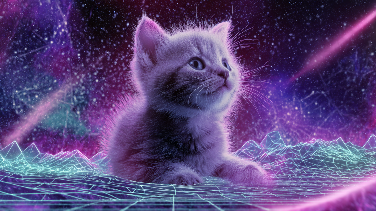 a kitten in space, neon