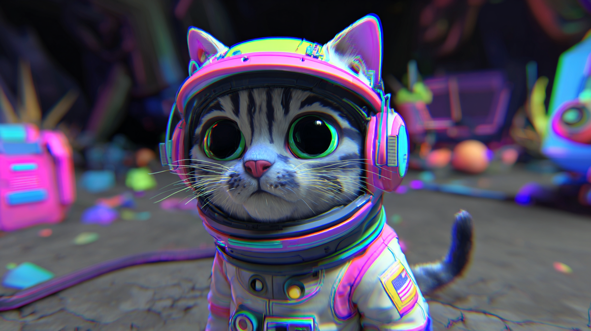  adorable kitten astronaut in a sleek spacesuit, soft neon glow, dynamic comic book style, space background --sref 887192304 --ar 16:9 --v 7