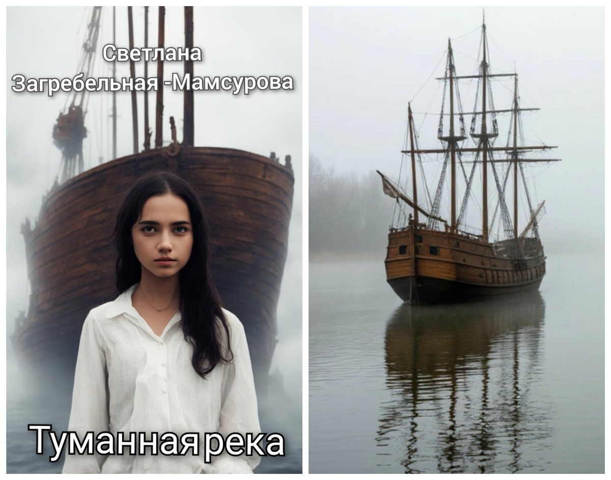 Слева: обложка книги «Туманная река» Светланы Загребельной-Мамсуровой