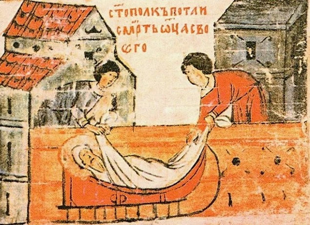 Тело князя Владимира летом по языческому обряду везут в санях