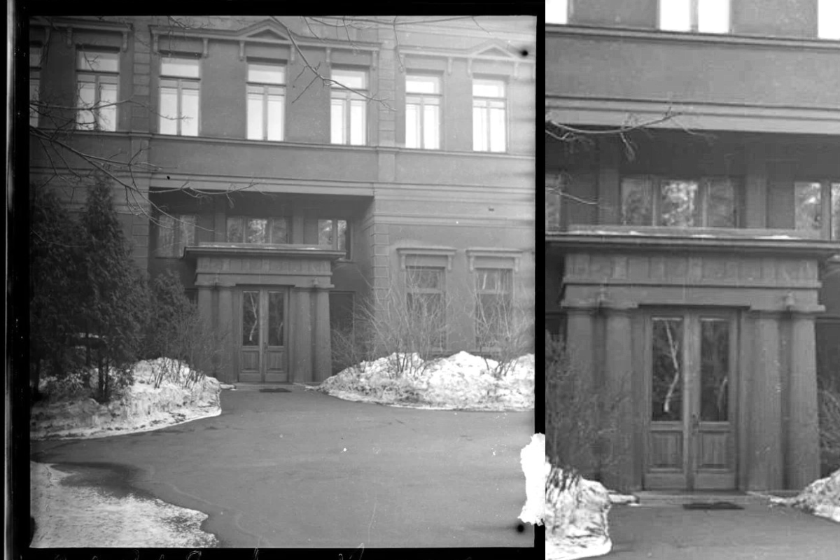 «Ближняя дача» И.В. Сталина в Кунцево, вход в Главный дом. Здесь и далее съемка Н.И. Туранова (?), 1953-1957 гг. © Государственный исторический музей (ГИМ)