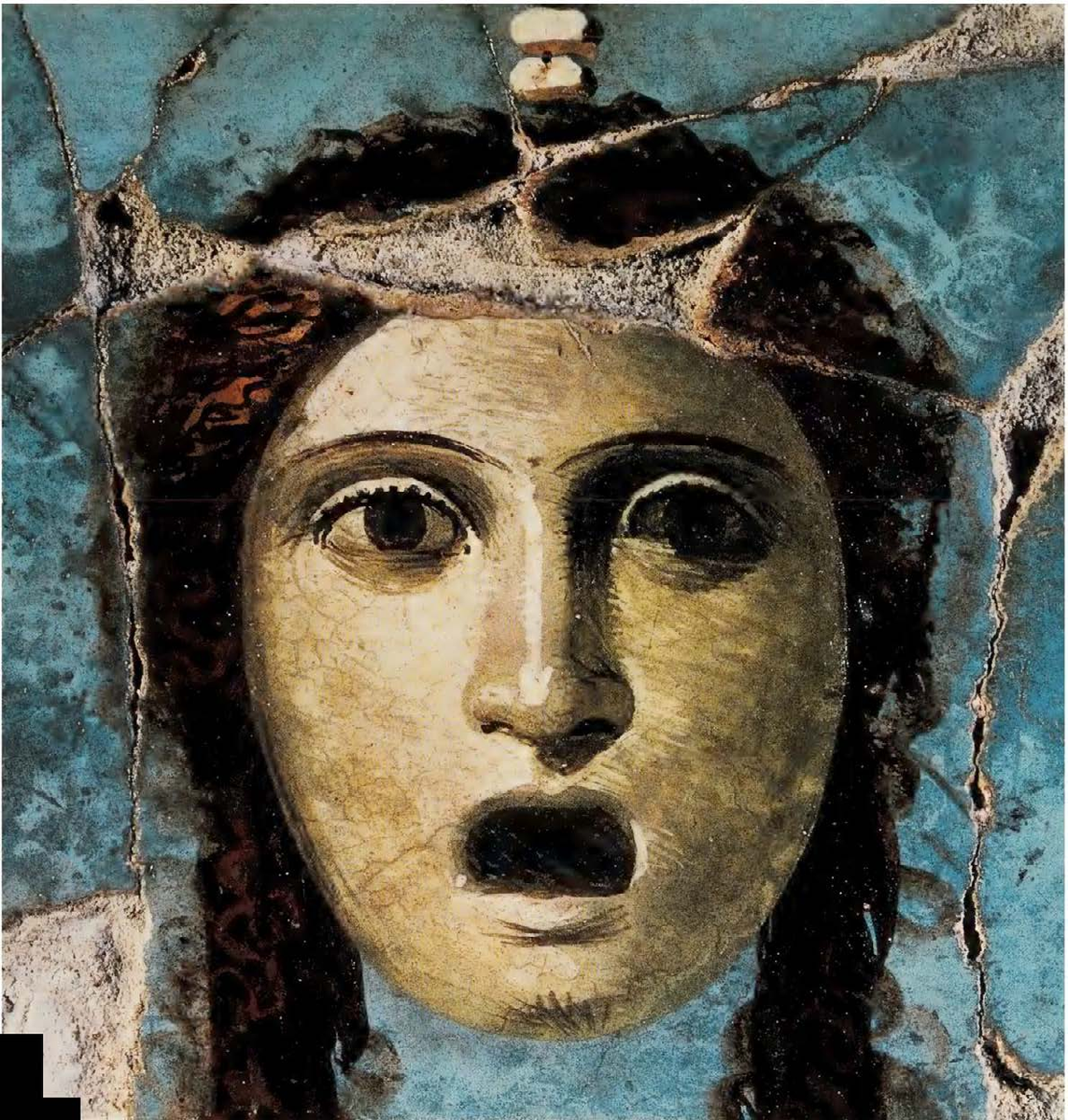 Фреска I века н.э. из Помпеев, уцелевшая после извержения Везувия в 79 году н.э., демонстрирует необычное использование синего цвета. В римской живописи синий цвет, как правило, применялся для создания фонов, однако в данной работе его применение отличается от общепринятой практики.