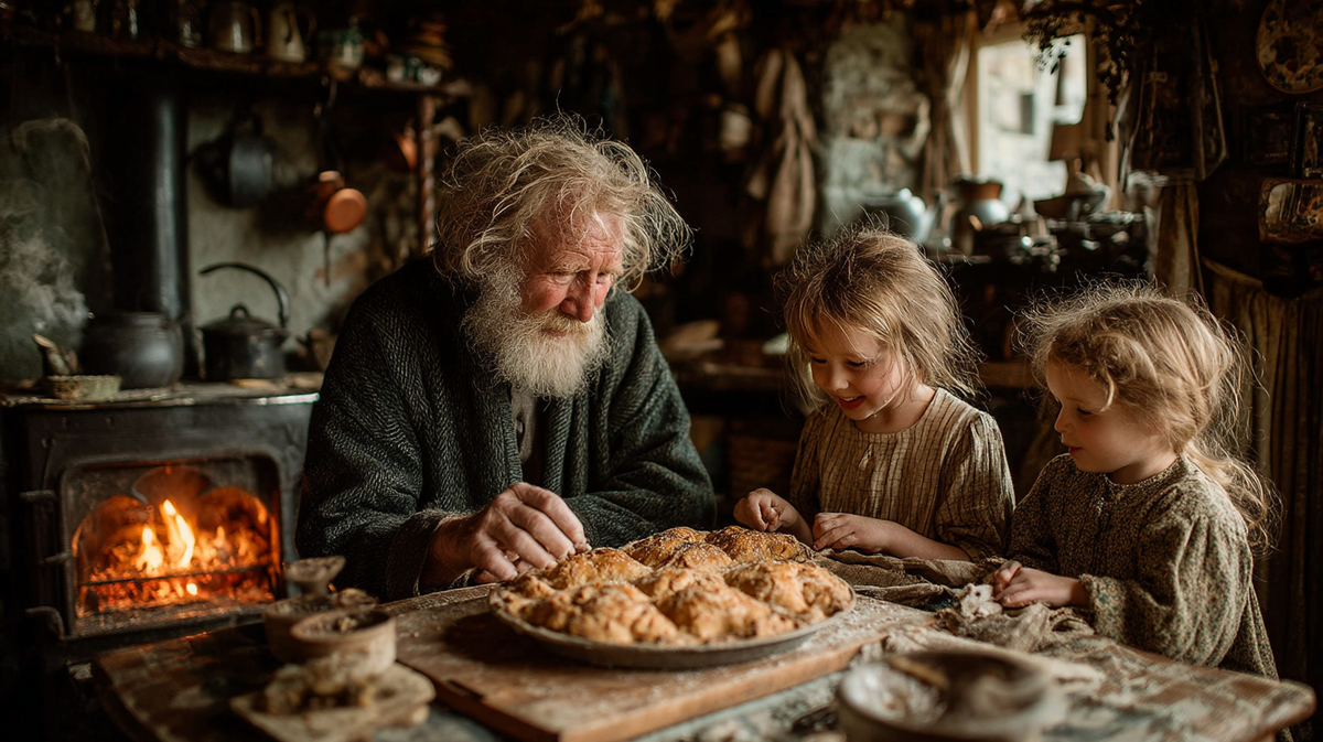Ирландская семья у камина с яблочным пирогом