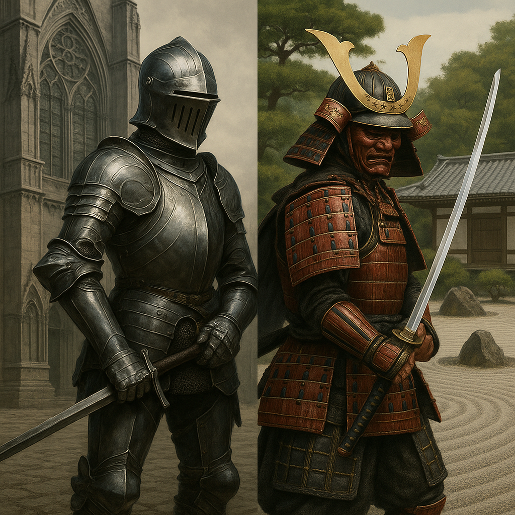 Две ипостаси воинской чести: европейский рыцарь, служащий Богу и даме, и японский самурай, служащий только своему господину. Их судьбы оказались предопределены этой разницей.