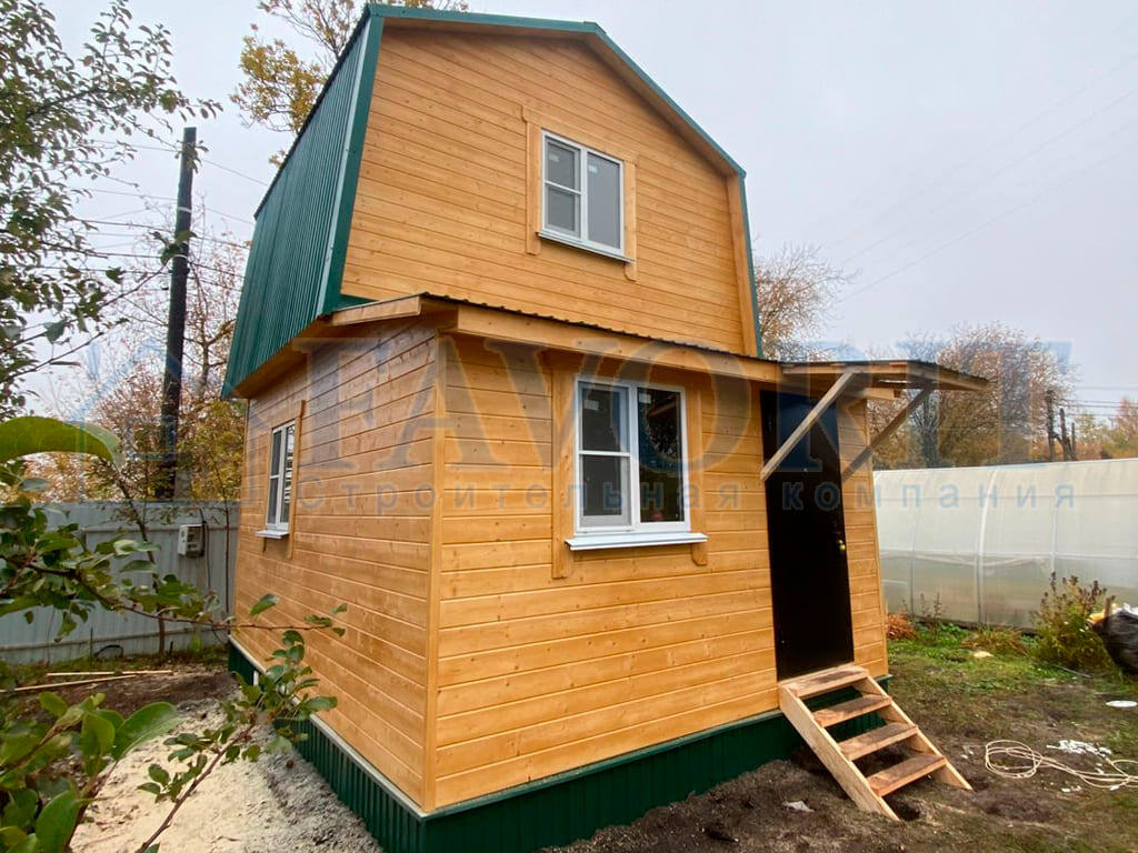 Каркасный дачный дом 4х4 с мансардой 4х4 и верандой 1,5х4 построен компанией «Фаворит» в Балахне, СНТ-2, участок №56