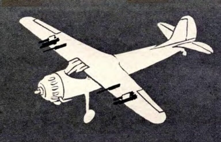 схема гипотетического варианта вооружения легкого самолета CESSNA LC-126. Два пулемета 0,30-калибра (7,62 мм) в консолях крыла. Реактивные снаряды подвешены под консолями крыла