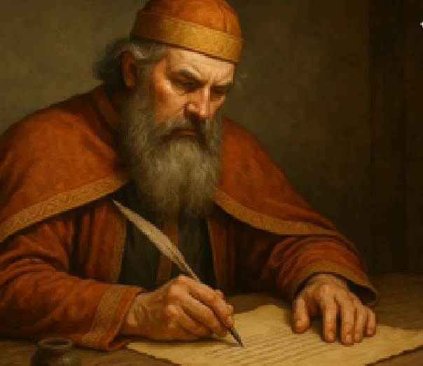 Гостомысл пишет приглашение. Фото из нейросети