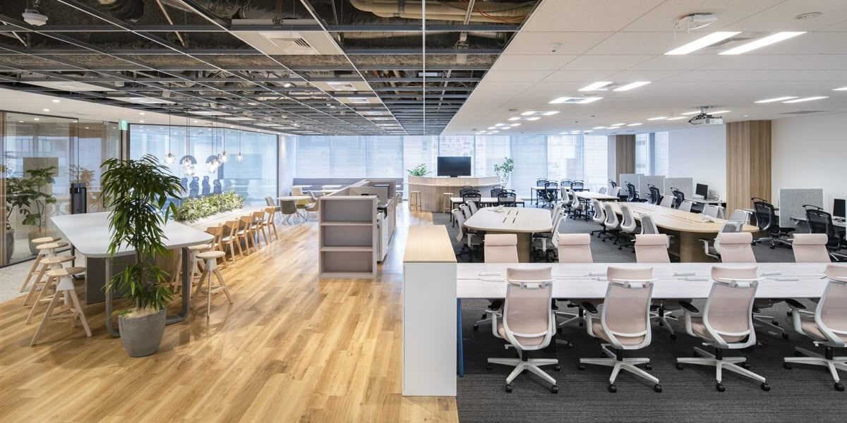 Потолок-фрагмент над рабочей зоной в большом офисе. Потолочные Решения opt-potolok.ru помогают выбрать нужнуый потолок для офиса