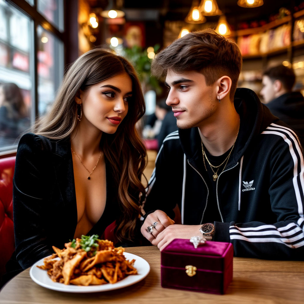 Романтические предложение в гламурной шаурмяшной (создано ИИ)
