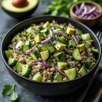 фото салат с киноа, огурцом и авокадо