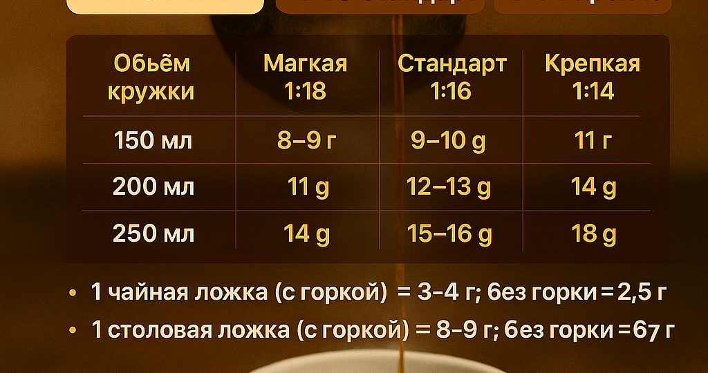 Сколько кофе в кружке 150/200/250 мл — шпаргалка