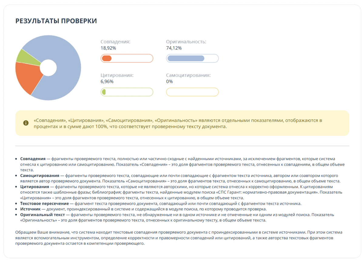 Уникальность моей работы на скрине из отчета, сделанного в системе «Антиплагиат».