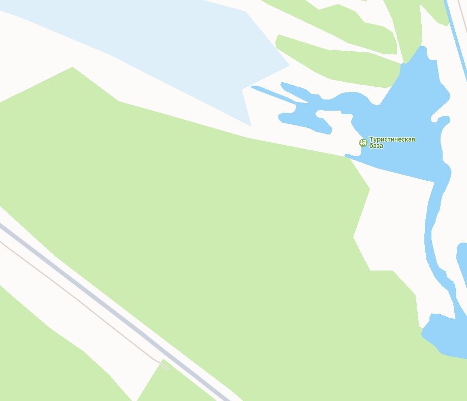 База отдыха "Изумрудное" на карте. Слева, серенькая - дорога на Припять