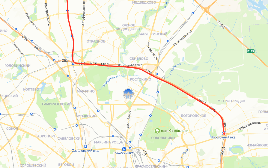 Начальный этап его маршрута от Восточного вокзала до Савеловского направления