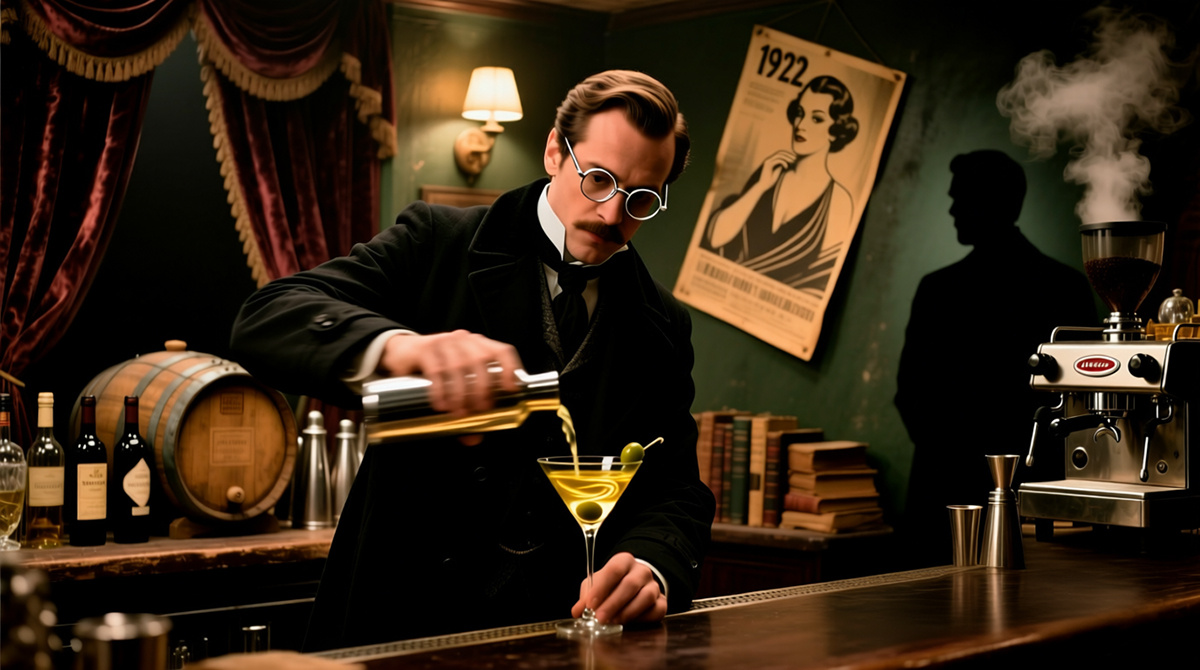 Бармен готовить коктейль с мартини