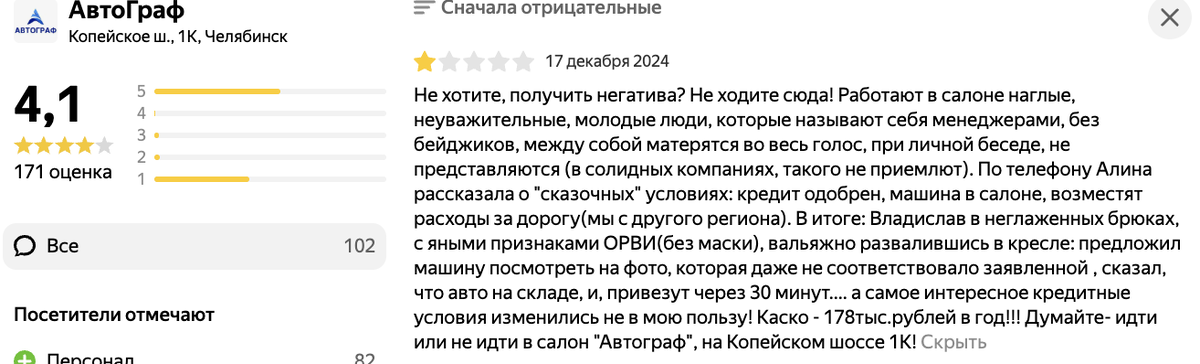 Отзывы про автосалон Автограф