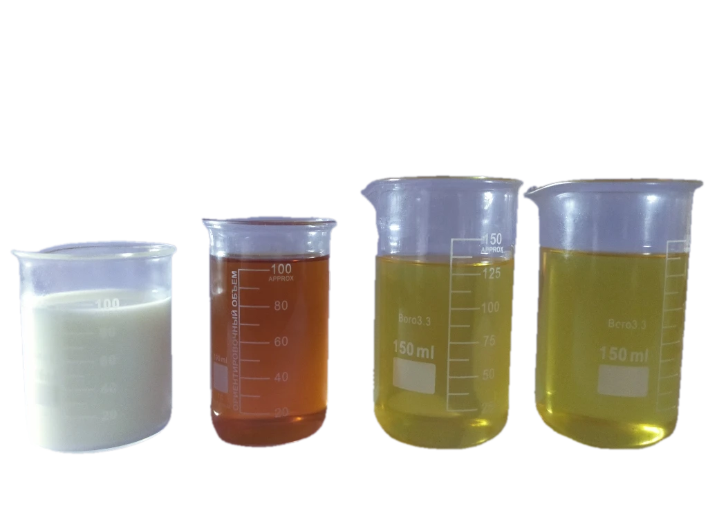 Слева направо: композитное ДТ, дизельное топливо из таллового масла (углеводородный состав), дизайнерское и нефтяное дизельные топлива.