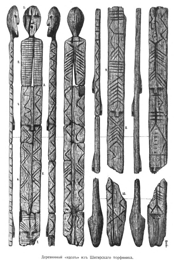 Прорисовка Шигирского идола в 1916 г.
