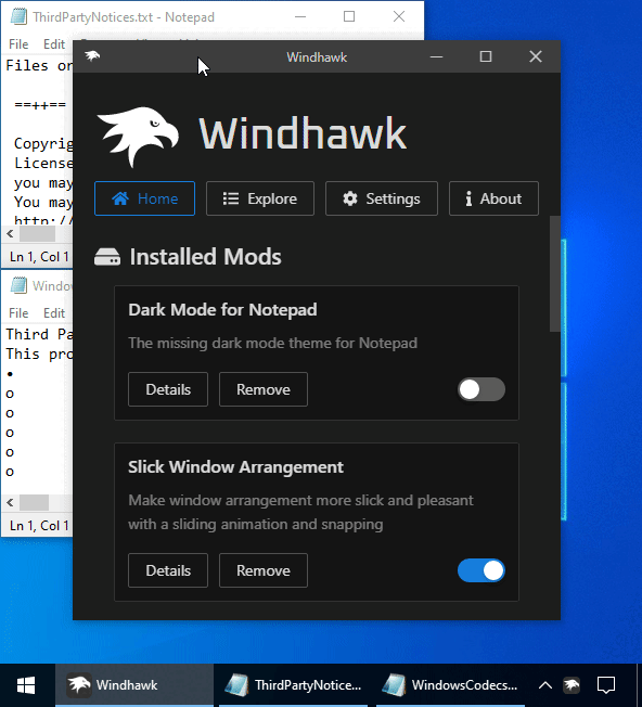 Пример работы Slick Window Arrangement