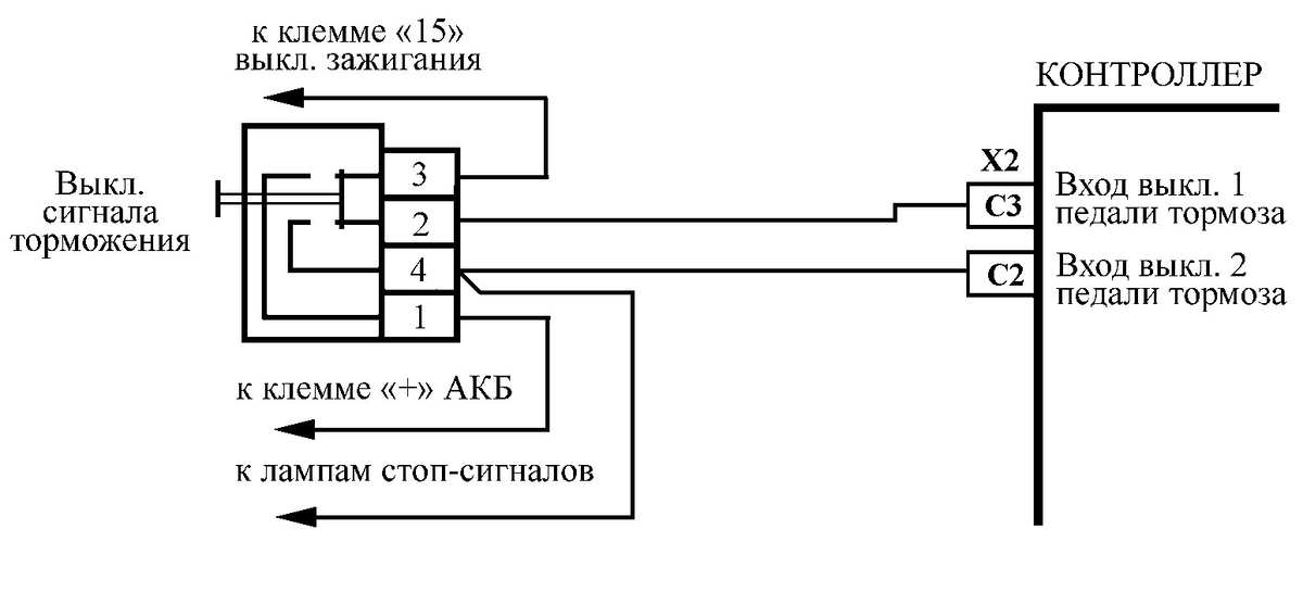 Схема подключения пндали тормоза