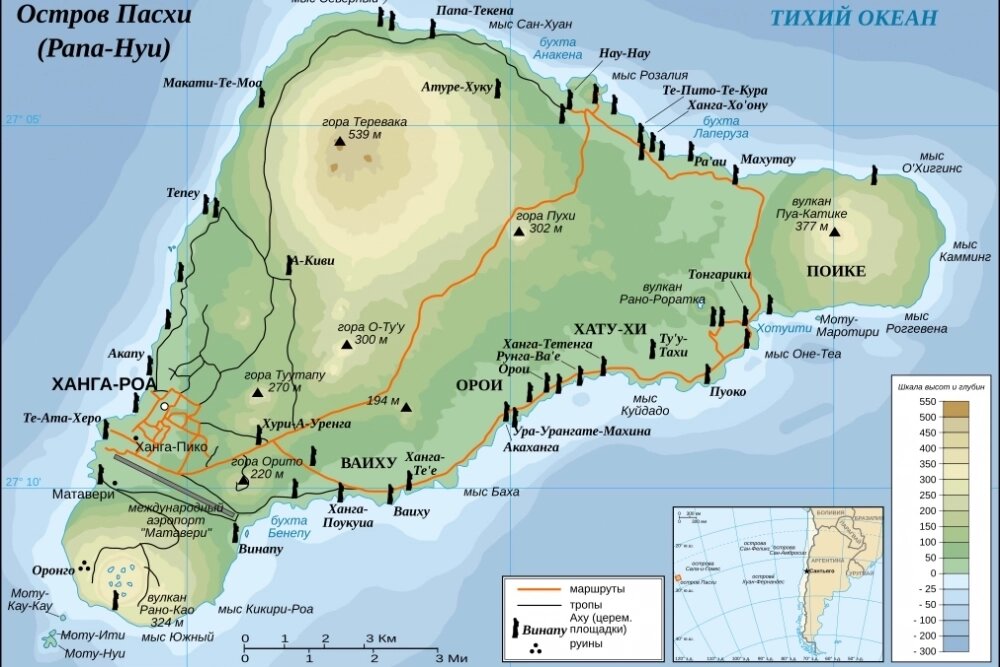    Карта Острова Пасхи и местоположение статуй. Фото: Commons.wikimedia.org