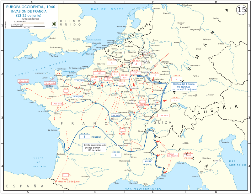 Карта Французской кампании 13 — 25 июня 1940 года
