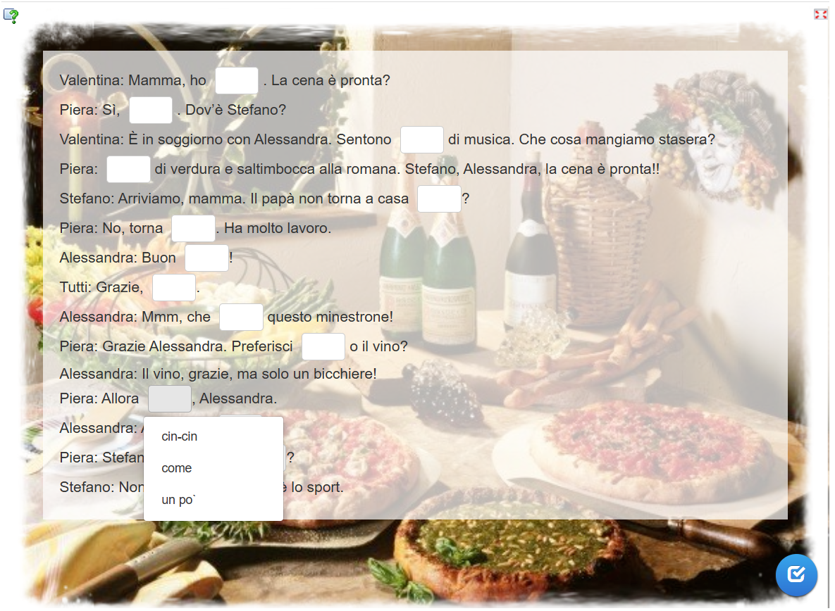 После расстановки всех слов нажимаем на синий значок внизу теста.