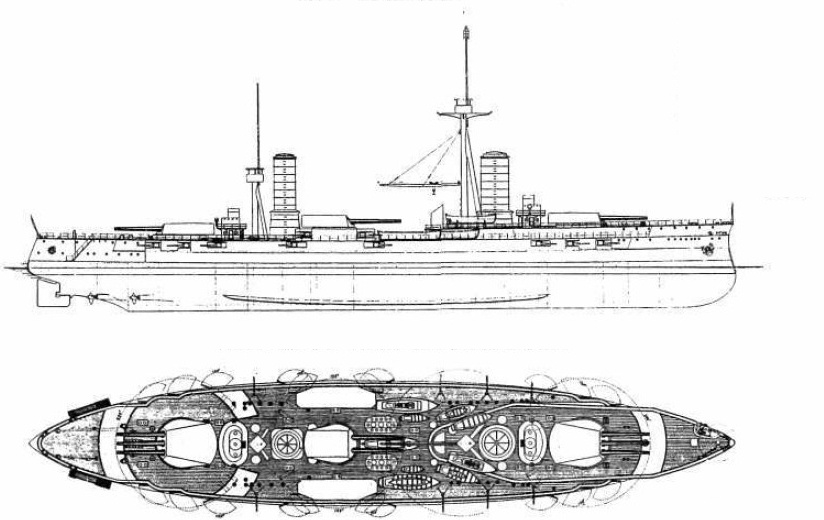 Проект 16100-тонного линкора фирмы «Ансальдо» (от В.Куниберти), представленный
на конкурс для испанского флота, 1907 год