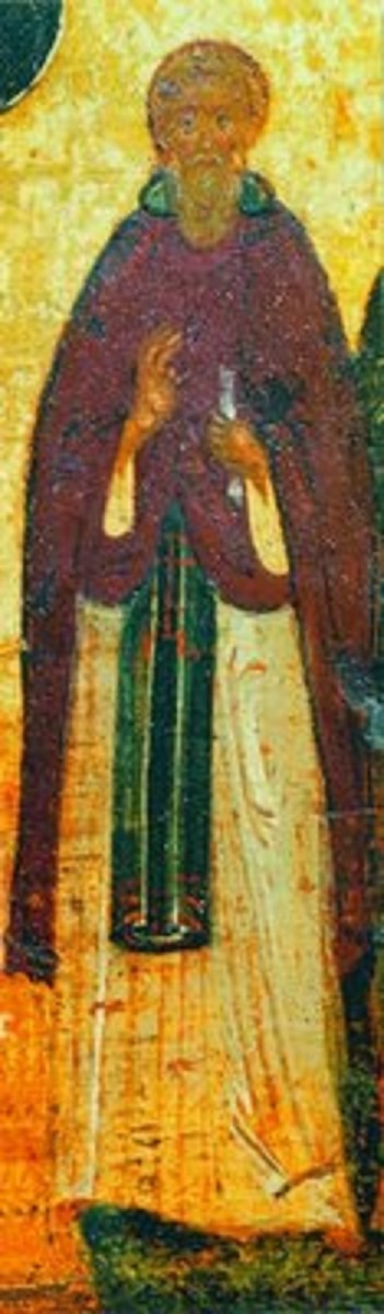 Преподобный Иоанн Зедазнийский. 16 в. Фрагмент минейной иконы.