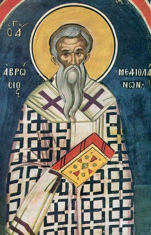 Святитель Амвросий Медиоланский. 16 в. Фреска монастыря Дионисиат. Афон.