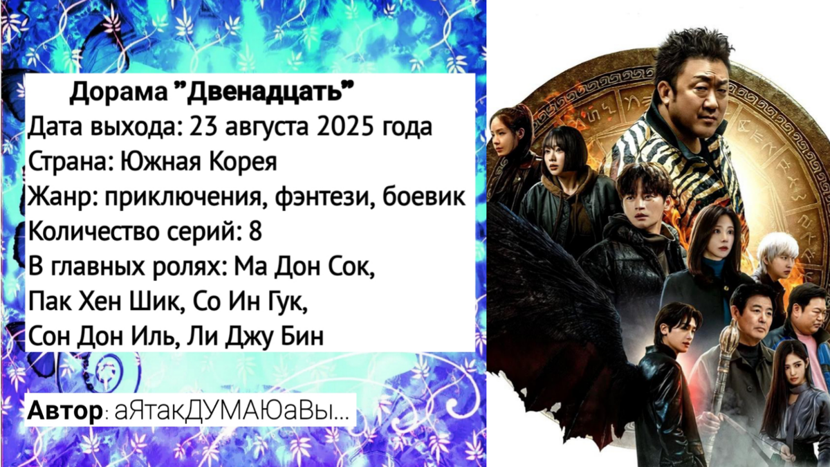 Коллаж создан автором этой статьи. В нем использован постер к дораме "Двенадцать" 2025 года. Источник: https://ru.kinorium.com/11847024/gallery/poster/?photo=55215088