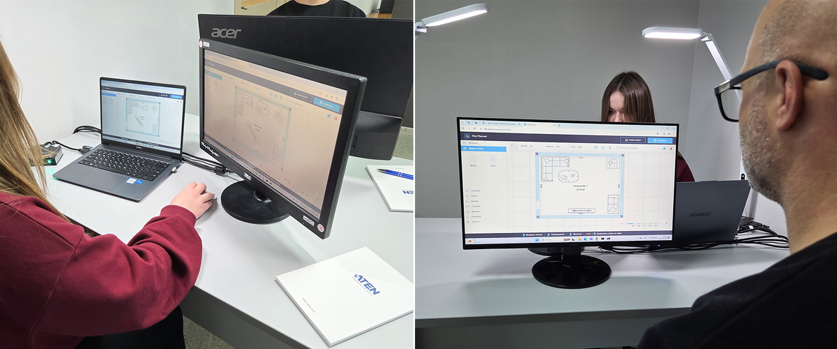 Пример работы: дизайнер вносит правки в проект, клиент наблюдает со своего места