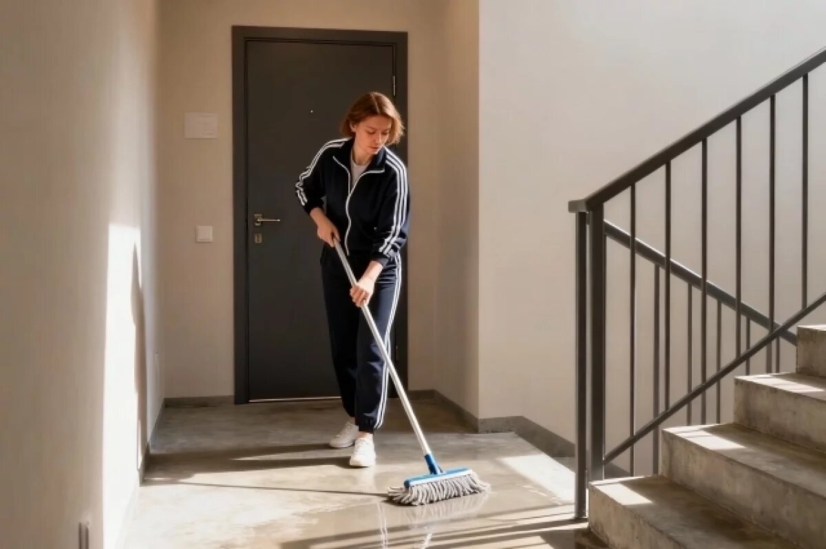    Светлана уже давно моет пол на лестничной площадке сама