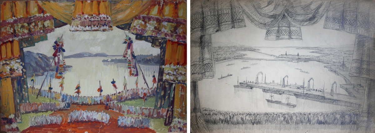 Сперанский П.Т. Эскизы декораций открытия/закрытия «Декады татарского искусства и литературы». Частное собрание П.Т.Сперанского 